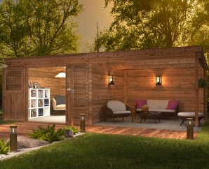 Pool house en bois ELODY 380 x 250 cm | Bois brut ou traité autoclave | 28 mm d'épaisseur