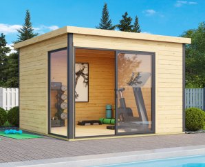 Abri de jardin en kit, DOMEO 1 | 300 x 300 cm | Bois brut | 44 mm d'épaisseur