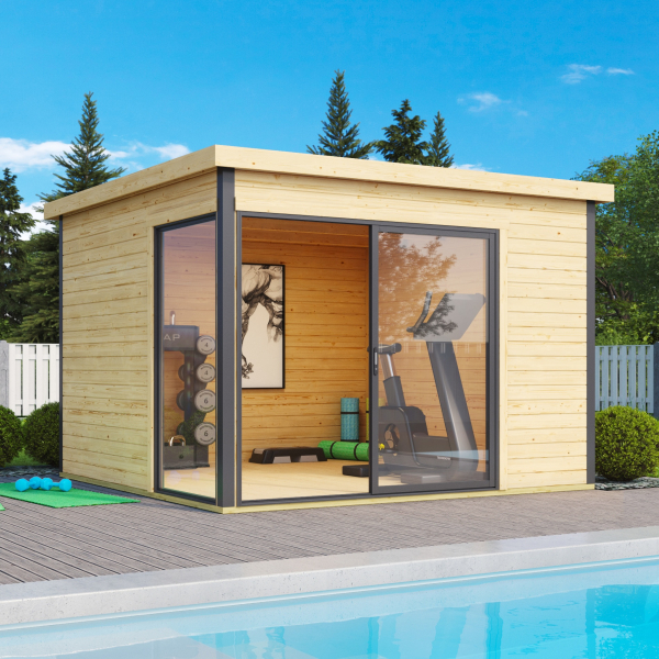 Abri de jardin en kit, DOMEO 1 | 300 x 300 cm | Bois brut | 44 mm d'épaisseur