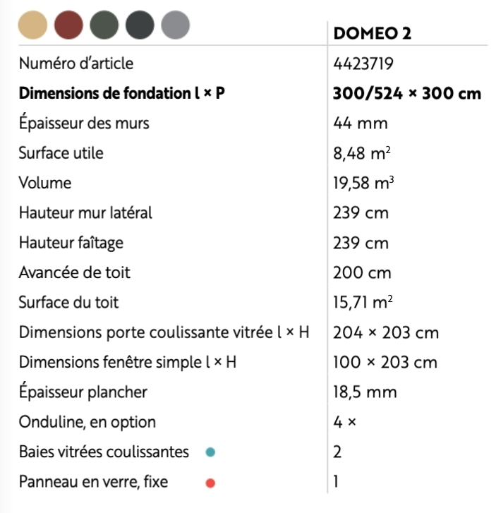 Abri de jardin avec auvent DOMEO 2 | 504,4 x 300 cm | Bois brut | 44 mm d'épaisseur