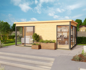 Abri extérieur contemporain, DOMEO 3 | 322 x 509 cm | Bois brut | 44 mm d'épaisseur