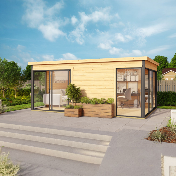 Abri extérieur contemporain, DOMEO 3 | 322 x 509 cm | Bois brut | 44 mm d'épaisseur