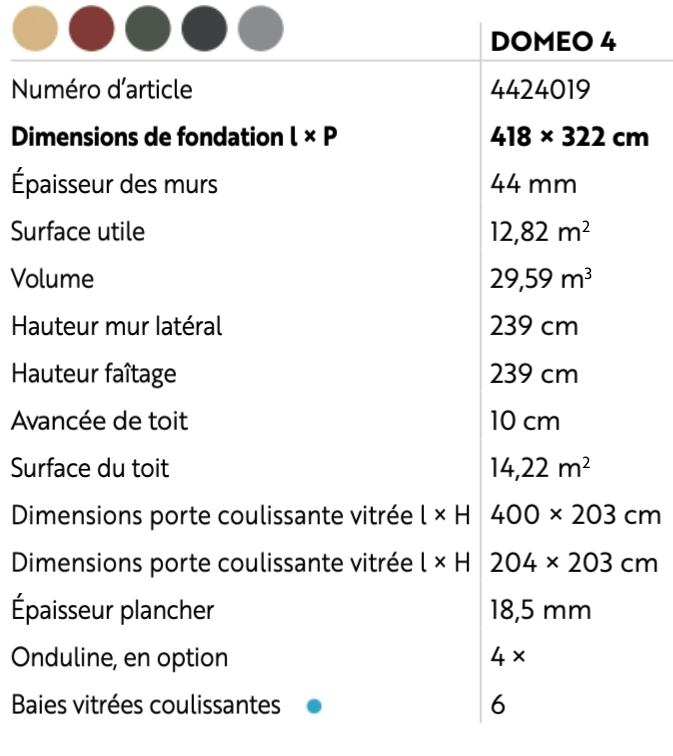 Abri moderne avec vitrage DOMEO 4 | 322 x 418 cm | Bois brut | 44 mm d'épaisseur