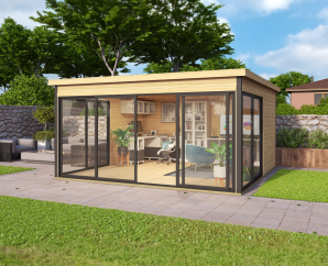 Abri de jardin moderne, DOMEO 5 | 418 x 418 cm | Bois brut | 44 mm d'épaisseur