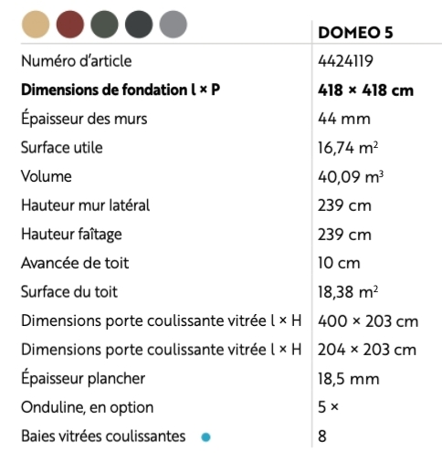 Abri de jardin moderne, DOMEO 5 | 418 x 418 cm | Bois brut | 44 mm d'épaisseur