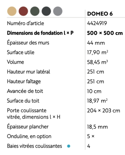 Abri de jardin en L, DOMEO 6 | 500 x 500 cm | Bois brut | 44 mm d'épaisseur