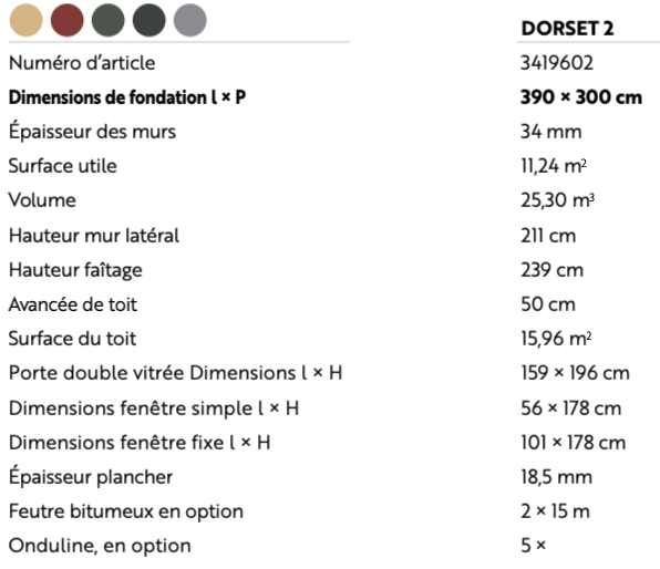 Abri contemporain en bois, DORSET 2 | 300 x 390 cm | Bois brut | 34 mm d'épaisseur