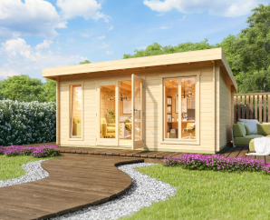 Abri de jardin toit plat, DORSET 3 | 390 x 500 cm | Bois brut | 34 mm d'épaisseur