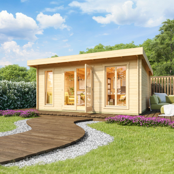 Abri de jardin toit plat, DORSET 3 | 390 x 500 cm | Bois brut | 34 mm d'épaisseur