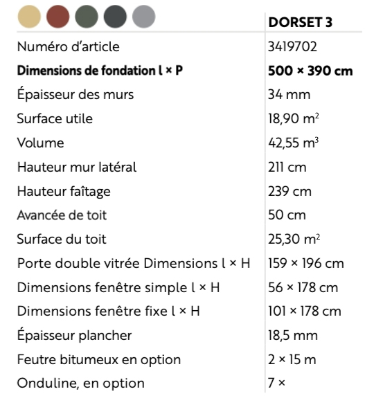 Abri de jardin toit plat, DORSET 3 | 390 x 500 cm | Bois brut | 34 mm d'épaisseur