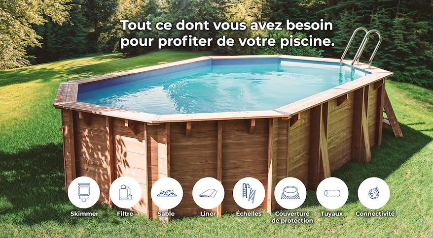 Piscine en bois ovale en kit Bambu – 535 x 335 cm H 1,30 m – Sunbay