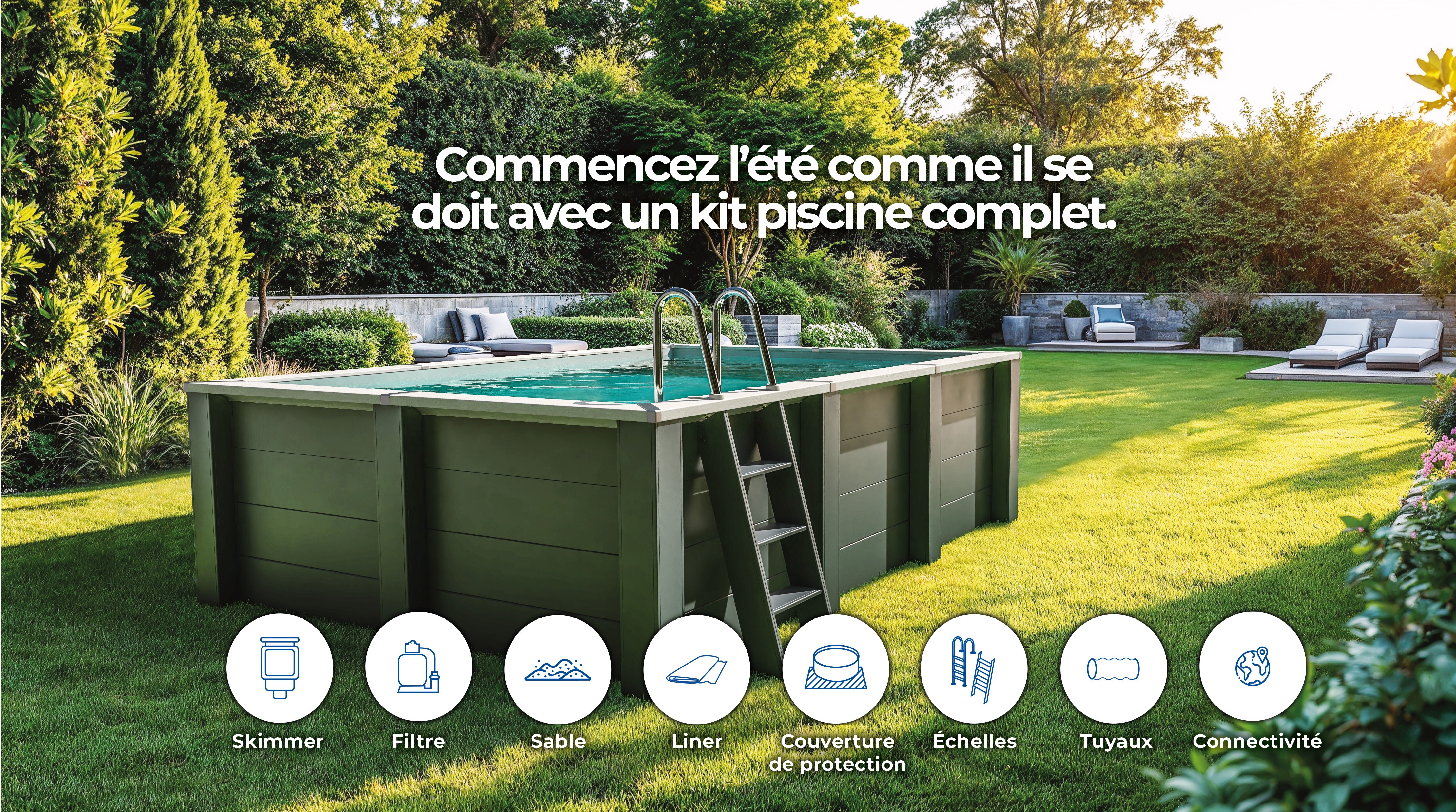 Kit piscine composite rectangulaire 455 x 315 – H 126 cm - GRÉ