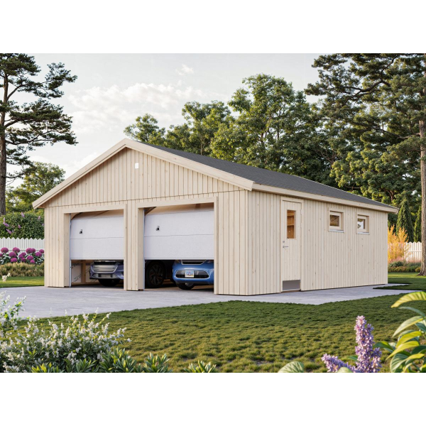 Garage double en bois André 7,12 x 7,85 m – Palmako