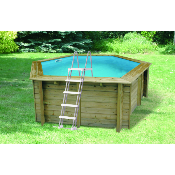 piscine-en-bois-hexagonale-azura-410-liner-bleu-ubbink