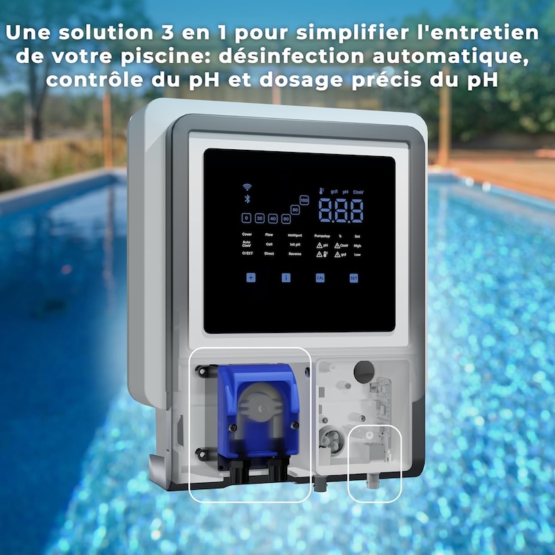 Électrolyseur piscine automatique SWC connecté 21g/h + pH jusqu'à 100 m3 - GRE
