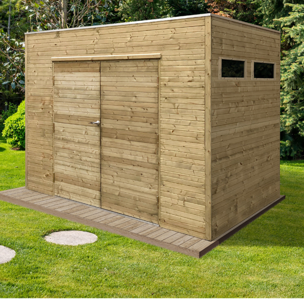 Abri de jardin bois toit plat ATRI – 298,8 x 198,8 cm | Bois traité autoclave | 19 mm d'épaisseur