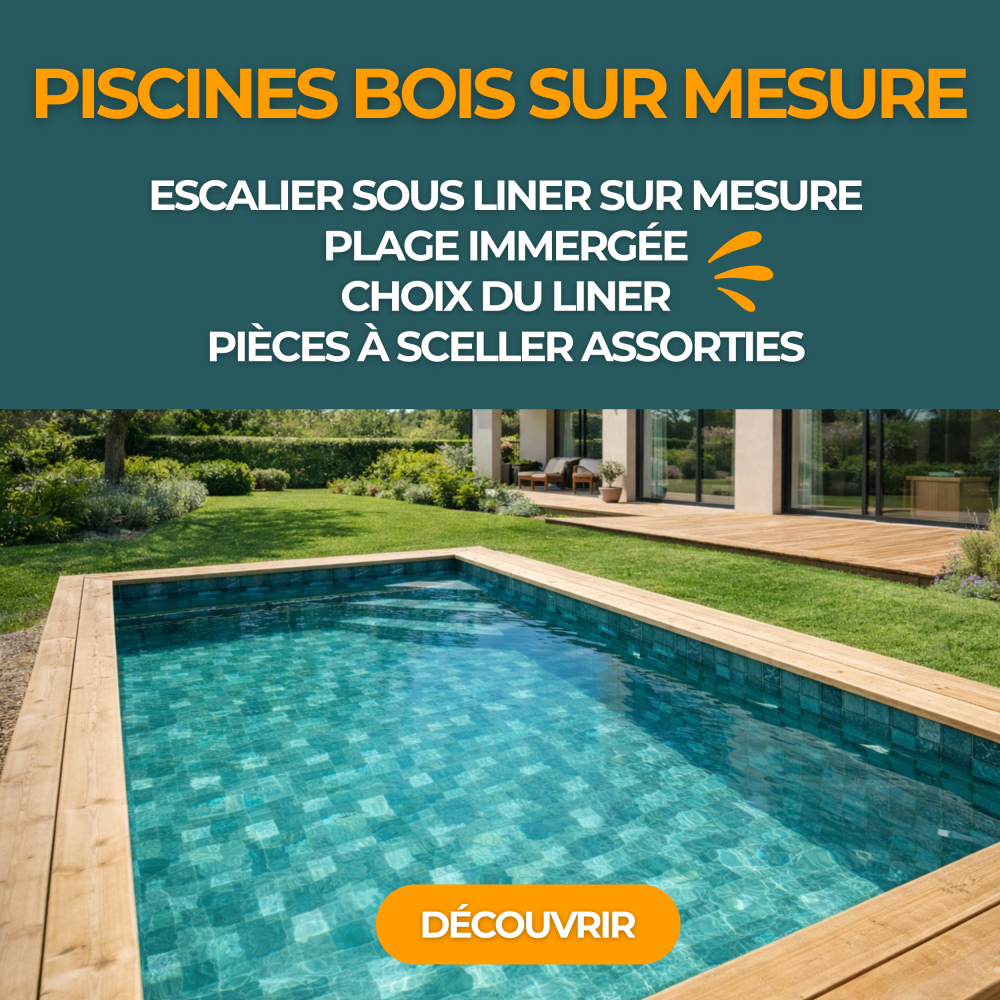 Piscines bois sur mesure avec escalier sous-liner et plage immergée