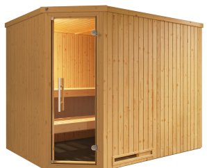 Sauna d'angle intérieur VARBERG 4 | 3-4 places | 244 x 194 - H 199 cm | Panneaux isolés 68 mm