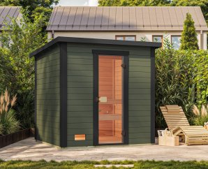 Sauna Extérieur WEKA KAAPI | 3-4 personnes | 200 × 200 cm | Peint gris vert 40 mm