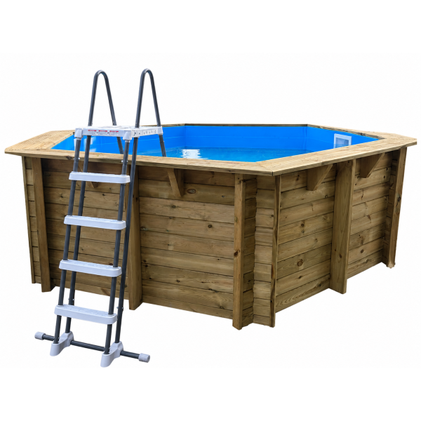 piscine-en-bois-hexagonale-azura-410-liner-bleu-ubbink