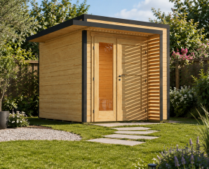 Abri de jardin moderne en bois Amberley | 250 × 250 cm | Bois brut | 19 mm d'épaisseur