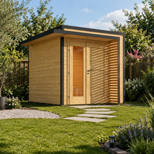 Abri de jardin moderne en bois Amberley | 250 × 250 cm | Bois brut | 19 mm d'épaisseur