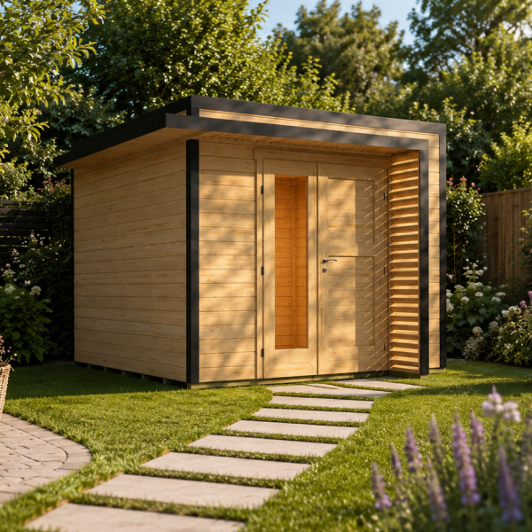 Abri de jardin moderne en bois Amberley | 300 × 300 cm | Bois brut | 28 mm d'épaisseur
