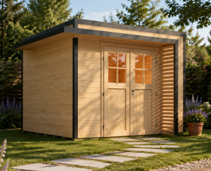 Abri de jardin en bois Amberley | 300 × 300 cm | Bois brut | 28 mm d'épaisseur