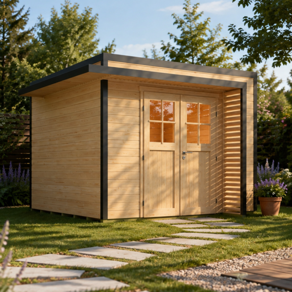 Abri de jardin en bois Amberley | 300 × 300 cm | Bois brut | 28 mm d'épaisseur