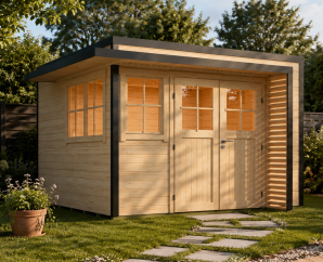 Abri de jardin bois Amberley | 300 × 300 cm | Bois brut | 28 mm d'épaisseur