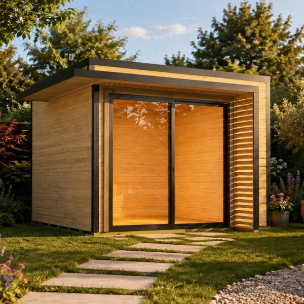 Abri de jardin bois Amberley porte coulissante | 300 × 300 cm | Bois brut | 28 mm d'épaisseur