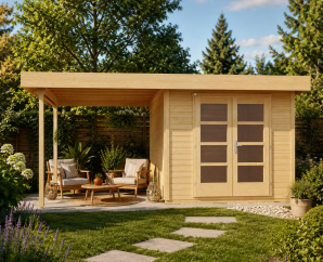 Pool house en bois WEKA Marlo 126 | grand auvent 320 cm | 28 mm | 2 dimensions et 4 coloris