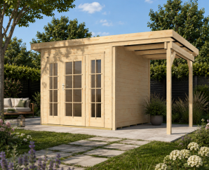 Pool House en bois 172 | 5,4 à 8,5 m² + Auvent 7 à 8 m² | Aspect brut | 21 mm d'épaisseur